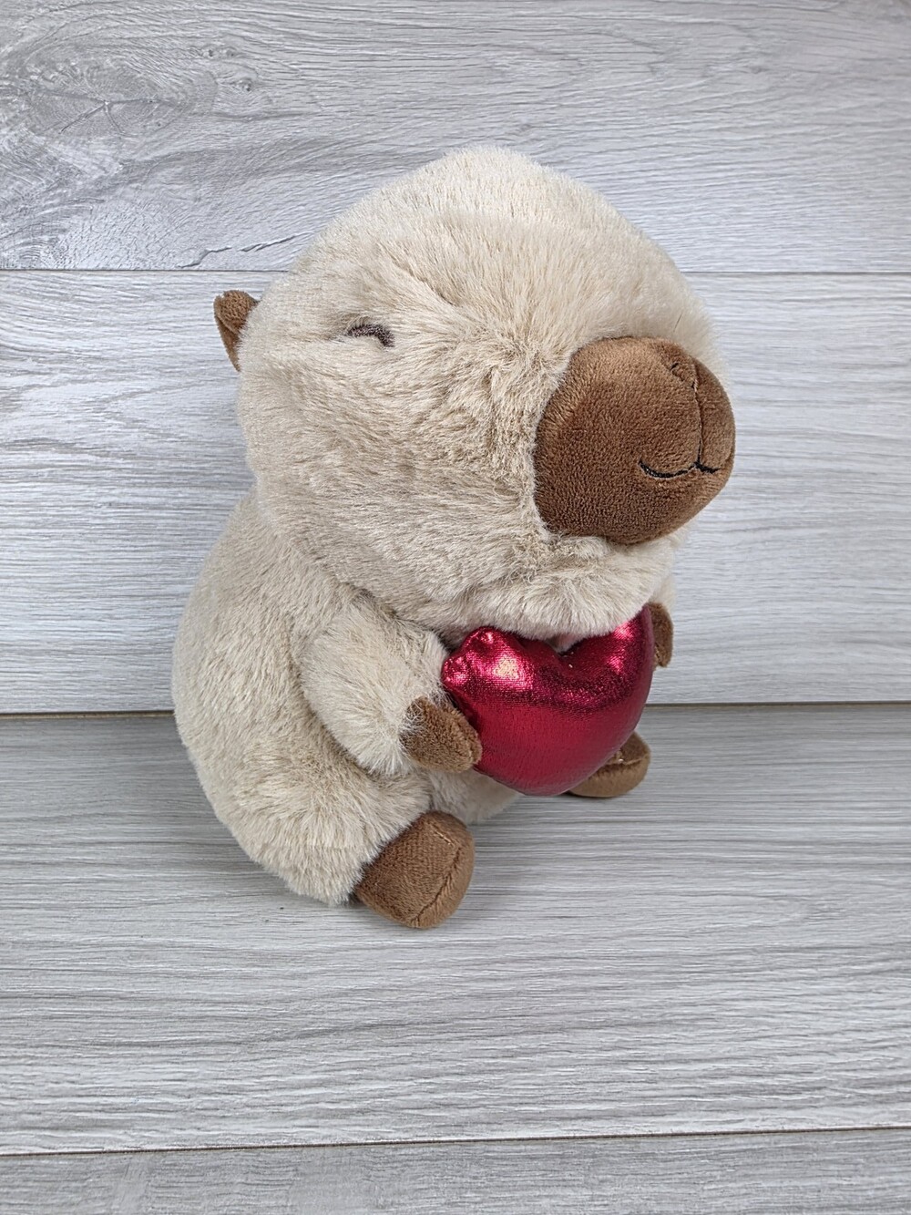 Walmart Plush Capybara Holding Red Metallic Heart 9" Happy Stuffed Animal SU33